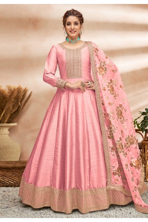 Pink art silk abaya style anarkali suit 4801