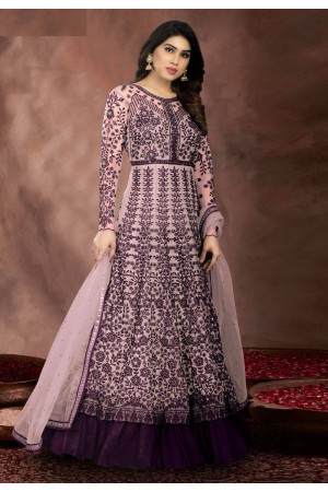 Pink net long anarkali suit 1002A