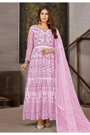 Pink net long anarkali suit 1008