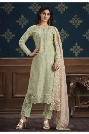 Pista green color chinon pakistani suit ACU9253
