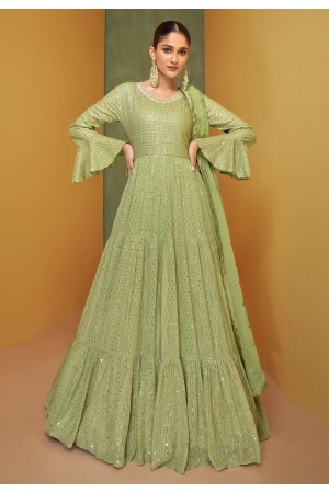 Pista green georgette abaya style anarkali suit 5219