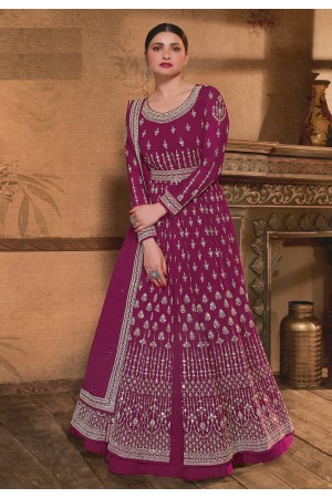 Prachi desai purple georgette long anarkali suit 158681