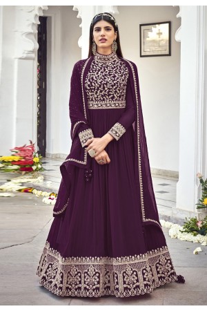 Purple faux georgette abaya style anarkali suit 1320B