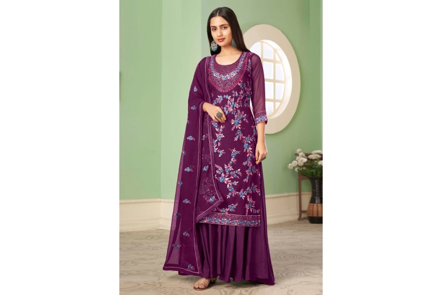 Pink Silk Georgette Palazzo Suit main image 1