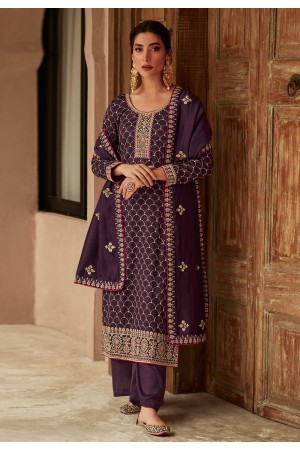 Purple silk pakistani suit 9445