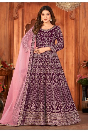 Purple velvet abaya style anarkali suit 4902