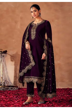 Purple color velvet pant style suit 4100E