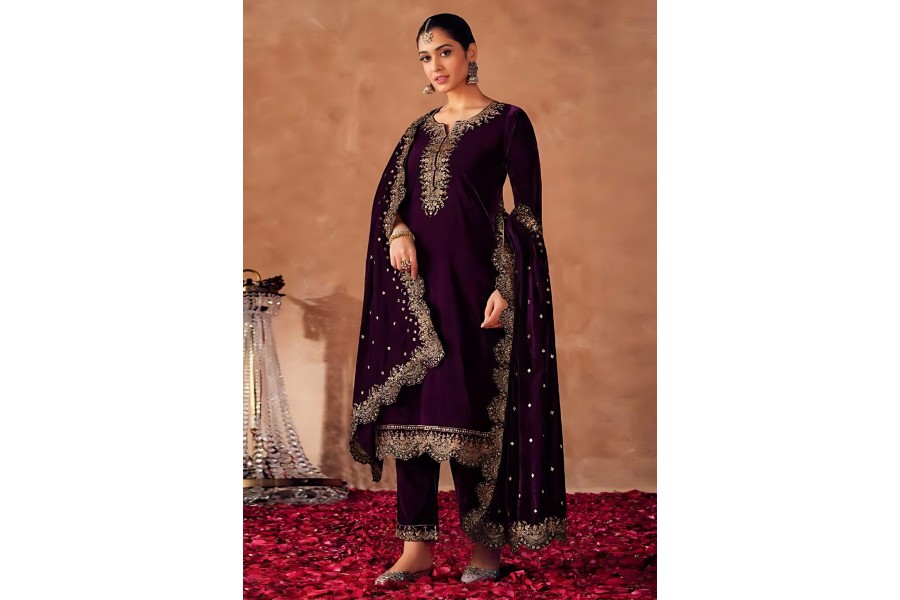 Colbo Suit Pants in Dark Purple Velvet