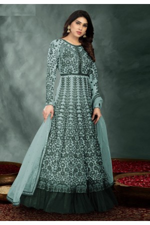 Sea green net long anarkali suit 1002C