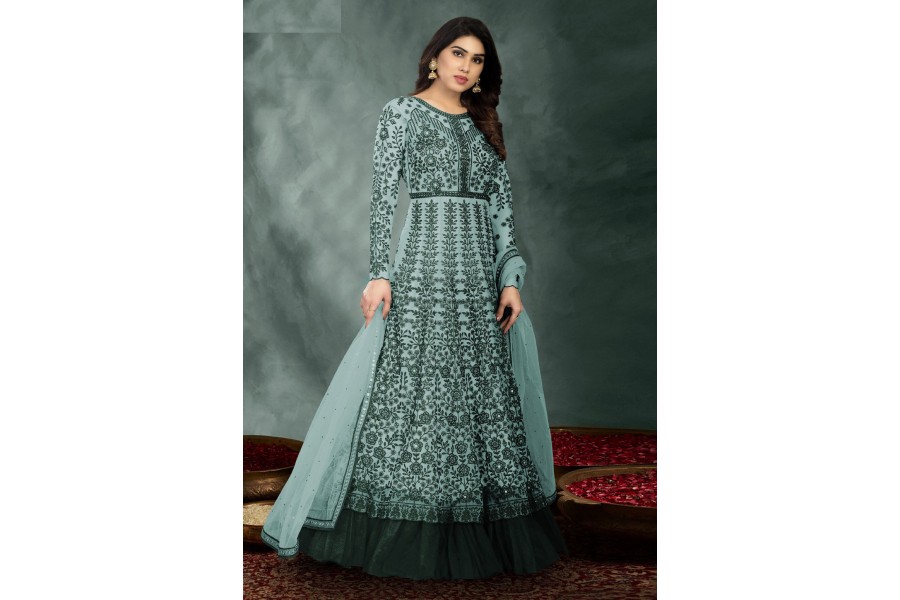 Sea Green Net Partywear Anarkali Suit main image 1