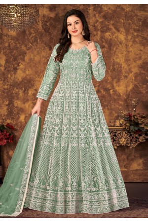 Sea green net long anarkali suit 4702