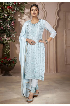 Sky blue georgette pant style suit 2606