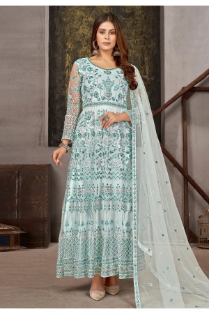 Sky blue net long anarkali suit 1006