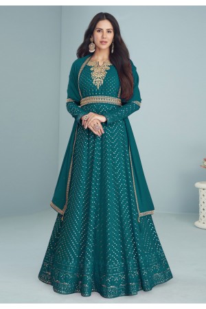 Teal faux georgette long anarkali suit 9291B