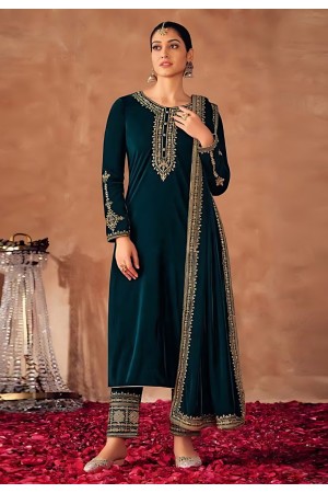 Teal velvet pakistani suit 8100D