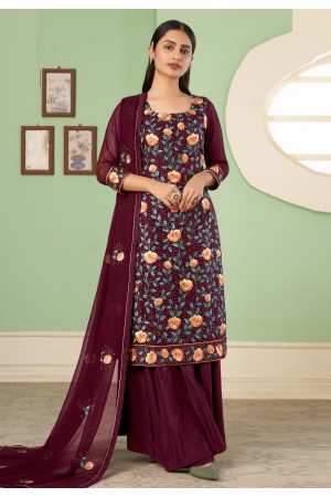 Wine georgette palazzo suit 2048D