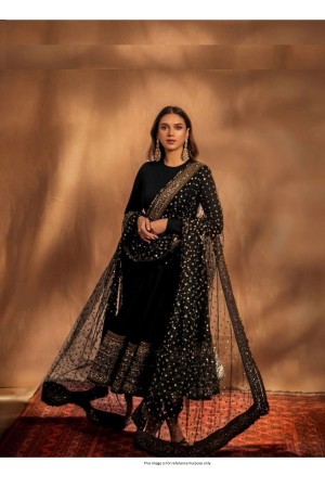 Bollywood Sabyaschi inspired AditiRao black chinon silk anarkali gown