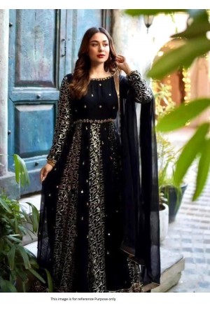 Bollywood Model black sequins georgette party wear anarkali gown