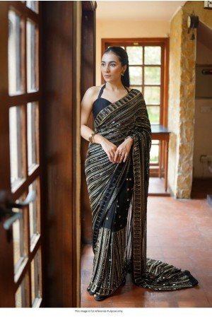 Bollywood model Black sequins georgette party wear saree