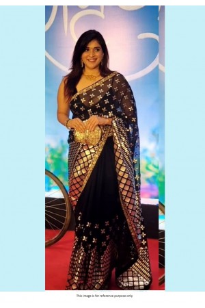 Bollywood model blooming rangoli silk foil work black party wear saree