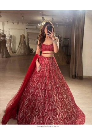 Bollywood Model Red and peach sequin work lehenga choli