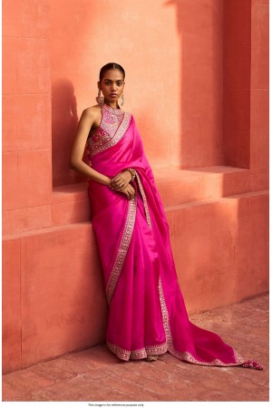 Bollywood model Pink jimmy choo designer embroidery saree