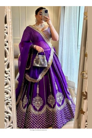 Bollywood Model Purple chinon silk sequins embroidered lehenga