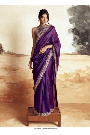 Bollywood model Purple jimmy choo designer embroidery saree