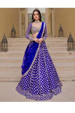 Bollywood Model Royal blue georgette foil mirror work lehenga choli