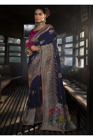 Navy blue Color Soft Dola Viscous Silk with 3d Weaved Pallu 7204