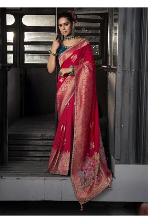 Red Color Soft Dola Viscous Silk with 3d Weaved Pallu 7201