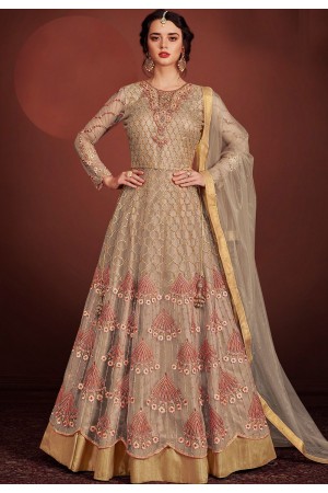 grey net embroidered lehenga style anarkali suit 8150