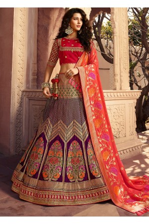 Party wear Indian Wedding Bridal Lehenga Purple Red 13251