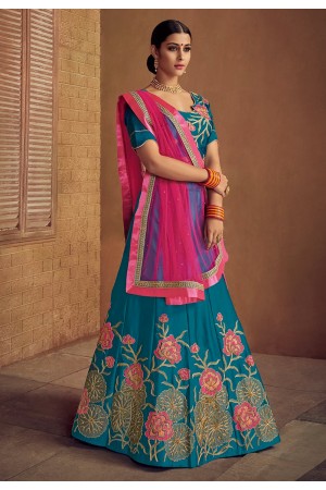 aqua blue silk a line lehenga choli 3232