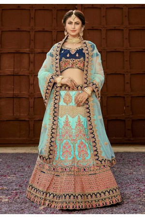 aqua silk embroidered circular lehenga choli 9003