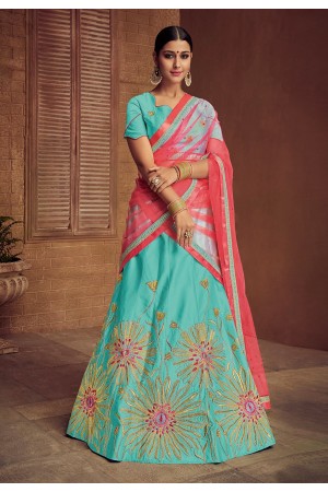 aqua silk embroidered lehenga choli 3225