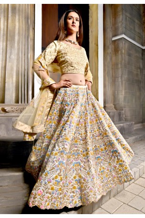 beige banarasi embroidered lehenga choli 9983