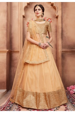 beige net embroidered circular lehenga choli 2005