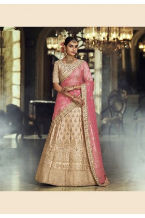 beige satin embroidered circular lehenga choli 5137