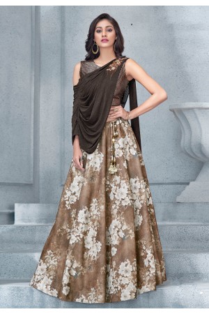 brown lycra circular lehenga choli with designer dupatta 7905