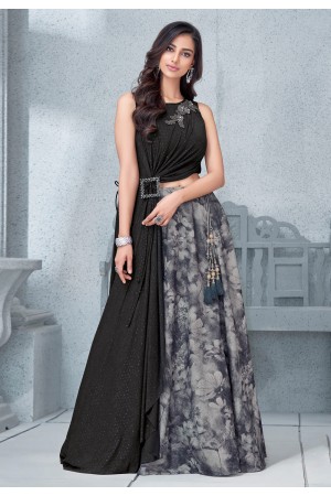 gray lycra designer lehenga choli with designer dupatta 7910