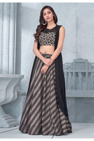 gray lycra indo western lehenga choli with jacket 7901