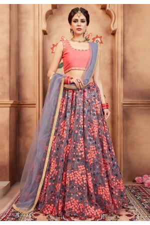 gray net embroidered circular lehenga choli 2003