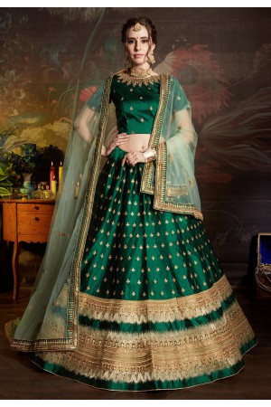 green satin embroidered lehenga choli 1804