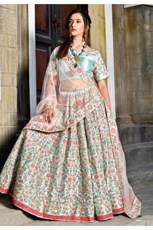 light blue satin circular lehenga choli 9982