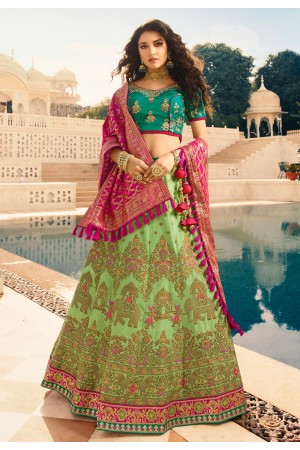 light green silk circular lehenga choli 13245