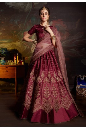 maroon satin circular lehenga choli 1805