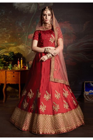 maroon satin circular lehenga choli 1806