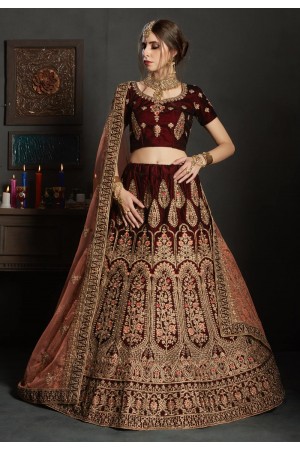 maroon velvet bridal lehenga choli 1904