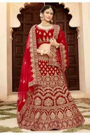 maroon velvet bridal lehenga choli 9006